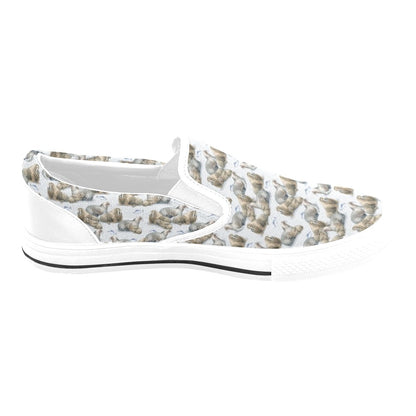 Walrus Print Design LKS401 White Slip Ons Canvas Women's Shoes