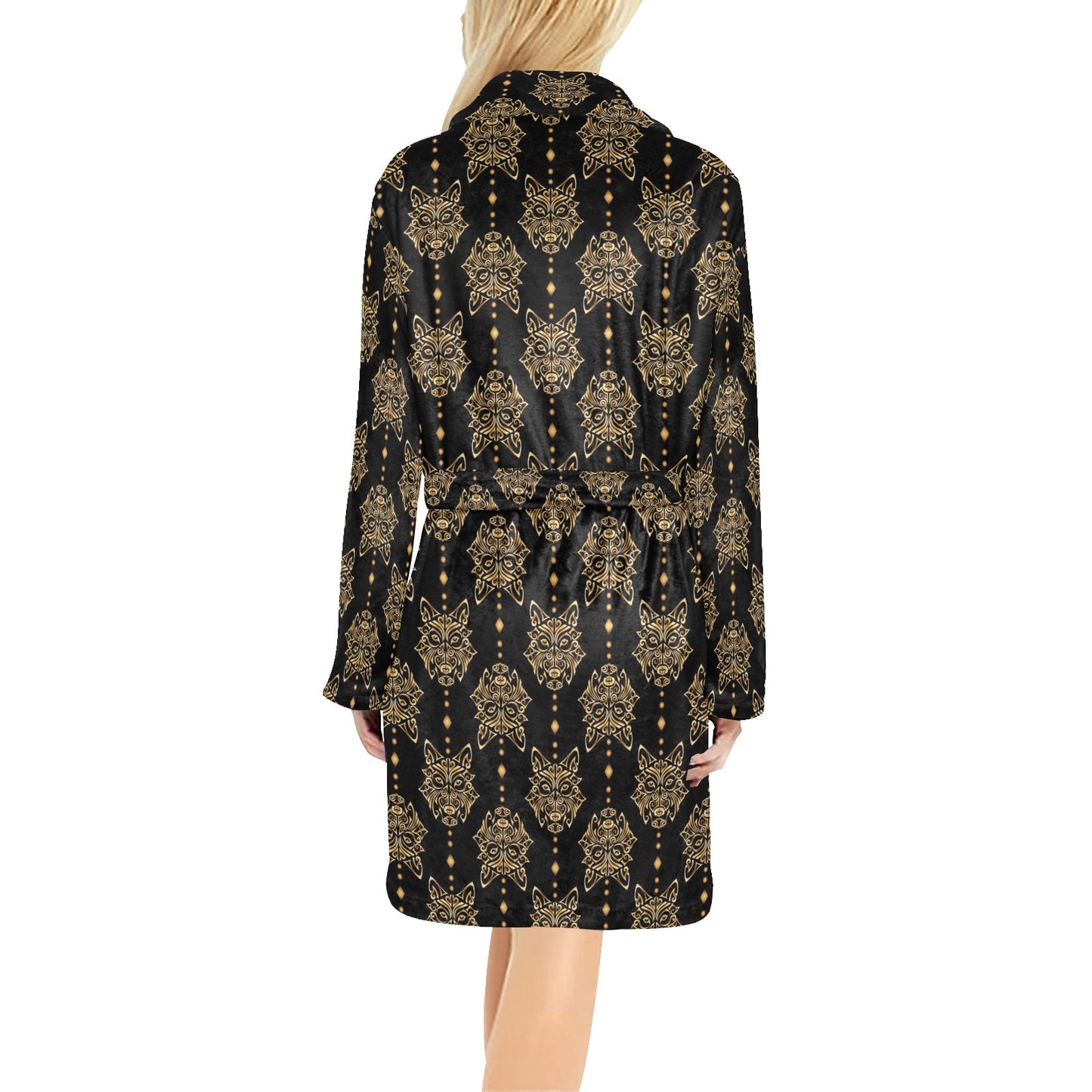 Aztec Wolf Pattern Print Design 04 Women's Fleece Robe