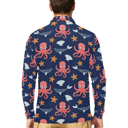 Octopus Pattern Print Design A04 Long Sleeve Polo Shirt For Men's