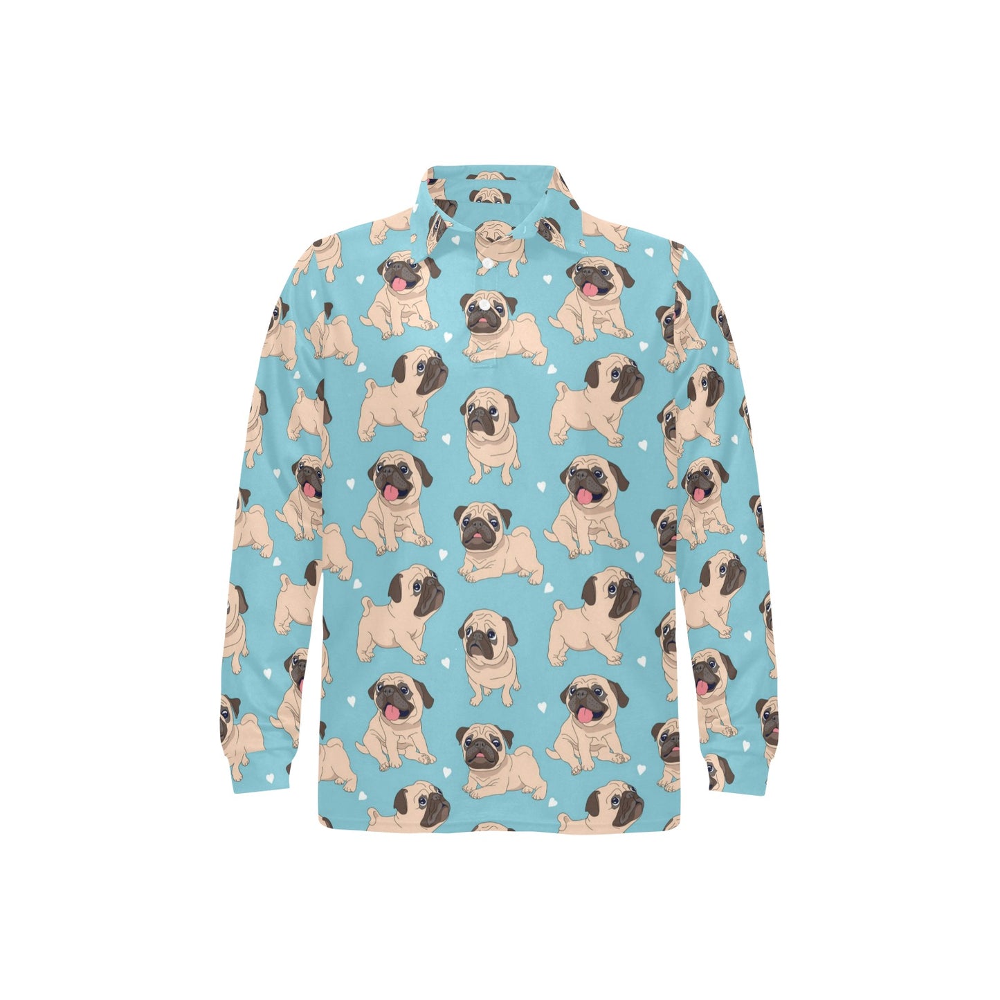 Pug Pattern Print Design A03 Long Sleeve Polo Shirt For Men's