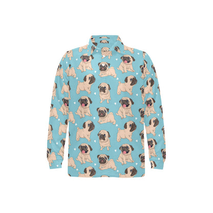 Pug Pattern Print Design A03 Long Sleeve Polo Shirt For Men's