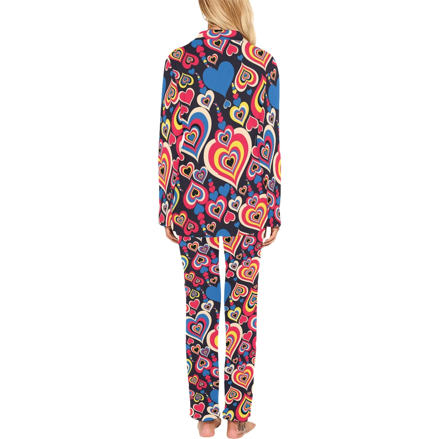 Heart Pattern Print Design HE08 Women's Long Pajama Set