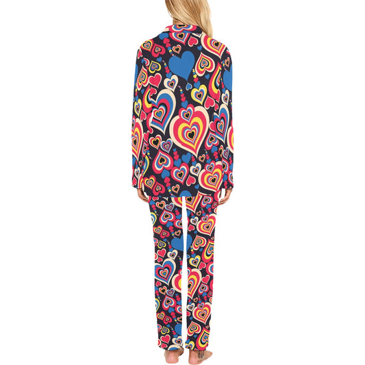 Heart Pattern Print Design HE08 Women's Long Pajama Set