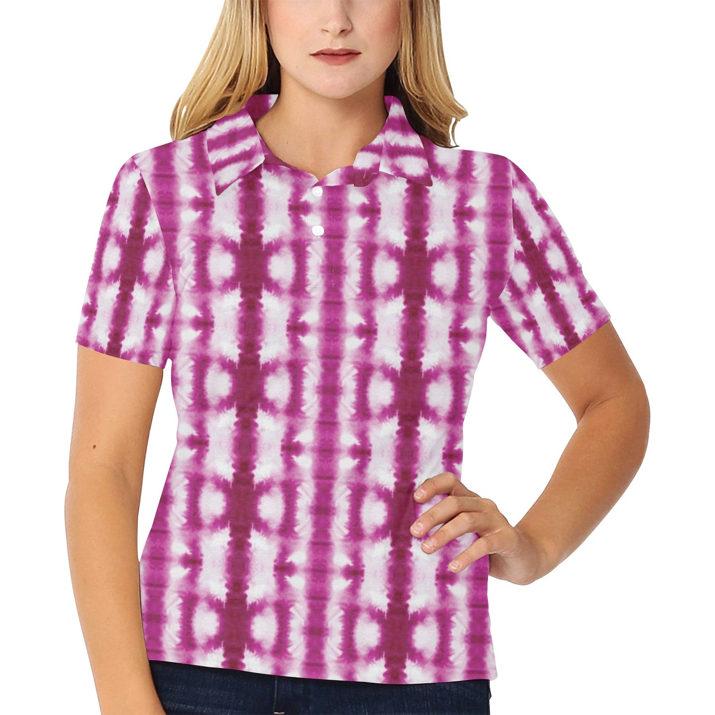 Tie Dye Dark Pink Print Design LKS303 Women's Polo Shirt