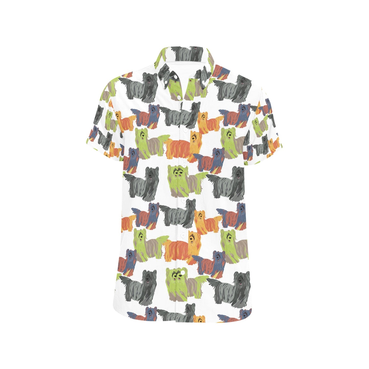 Skye Terriers Print Design LKS301 Men Short Sleeve Button Up Shirt