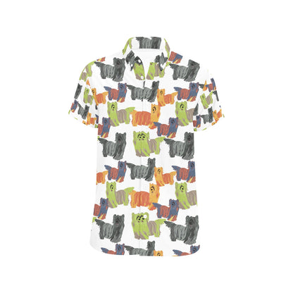 Skye Terriers Print Design LKS301 Men Short Sleeve Button Up Shirt