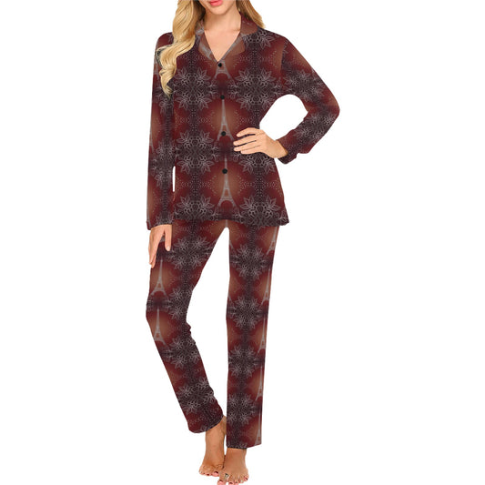 Eiffel Tower Drawing Print Women's Long Pajama Set
