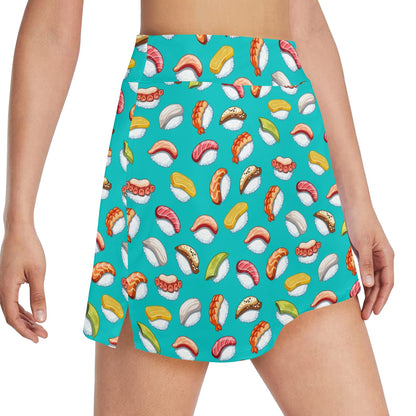 Sushi Themed Print 17" Golf & Pickleball Skort with Pockets