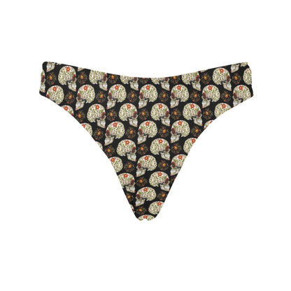 Sugar Skull Flower Design Themed Print Women's Thongs