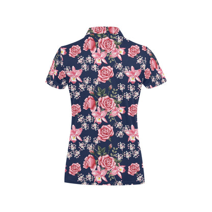Rose Pattern Print Design A05 Women's Polo Shirt