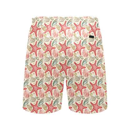 Seashell Print Design LKS301 Men's Swim Trunks Beach Shorts