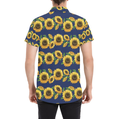 Sunflower Print Design LKS307 Men Short Sleeve Button Up Shirt