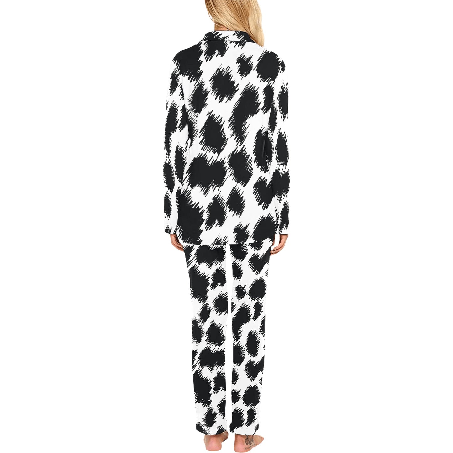 Cheetah Black Print Pattern Women's Long Pajama Set