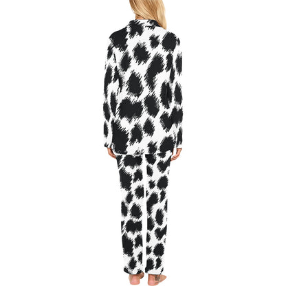 Cheetah Black Print Pattern Women's Long Pajama Set