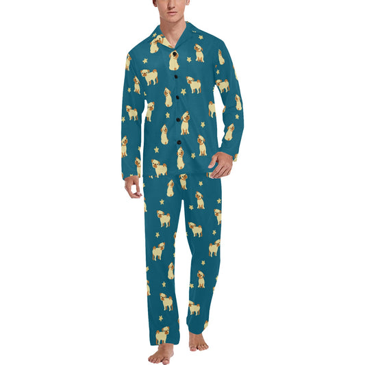 Pug Pattern Print Design A06 Men's Long Pajama Set