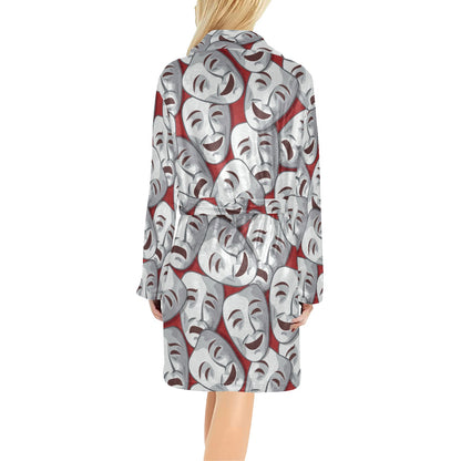 Acting Mask Pattern Print Design 01 Women's Fleece Robe