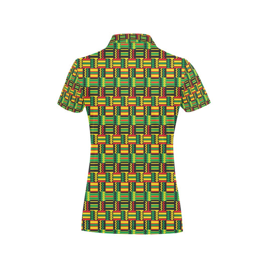 African Zip Zag Print Pattern Women's Polo Shirt