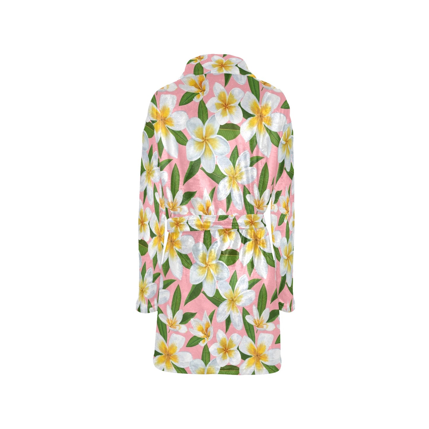 White Plumeria Pattern Print Design PM011 Women's Fleece Robe