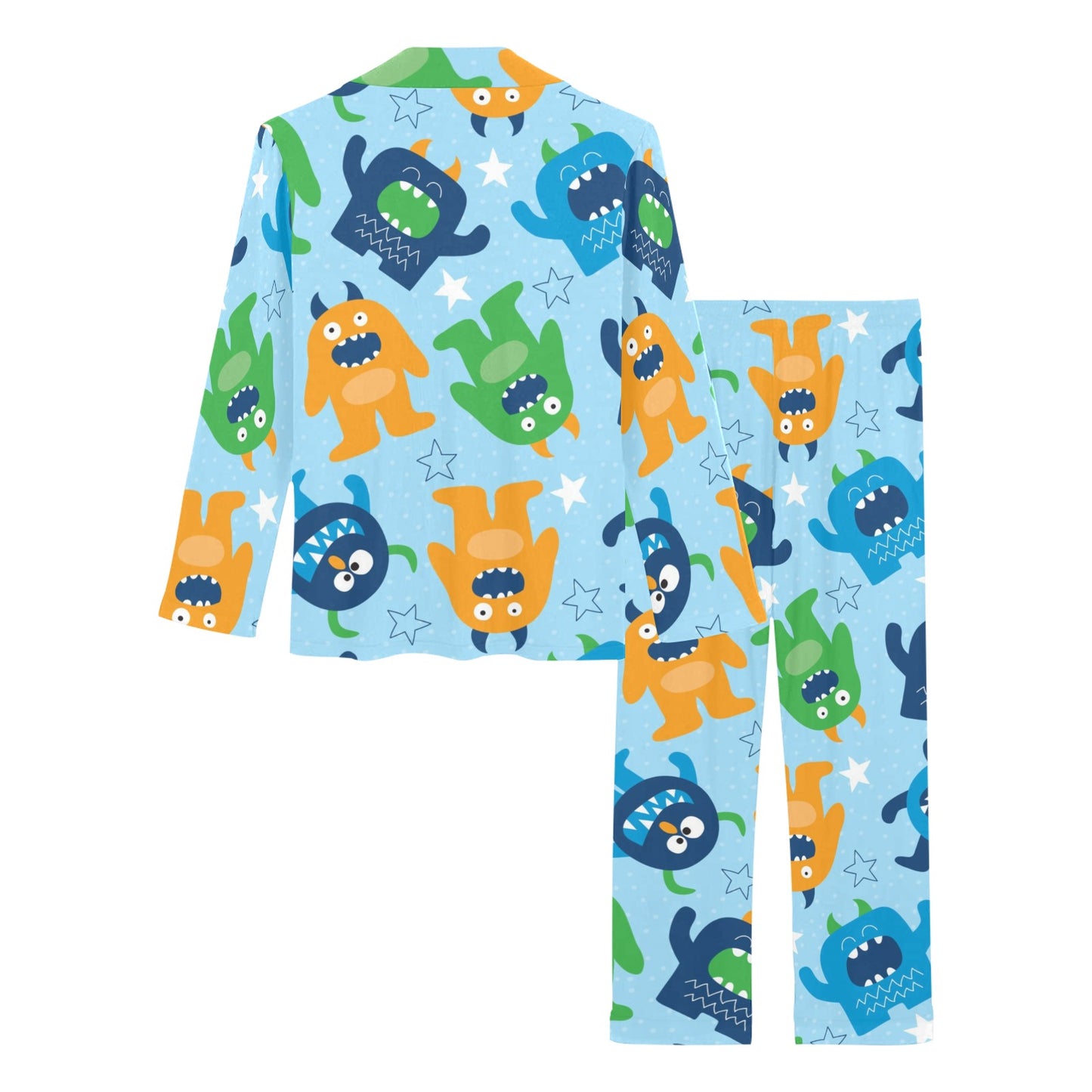 Monster Cartoon Pattern Print Design 04 Women's Long Pajama Set