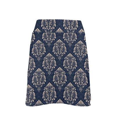 Damask Blue Luxury Print Pattern 17" Golf & Pickleball Skort with Pockets