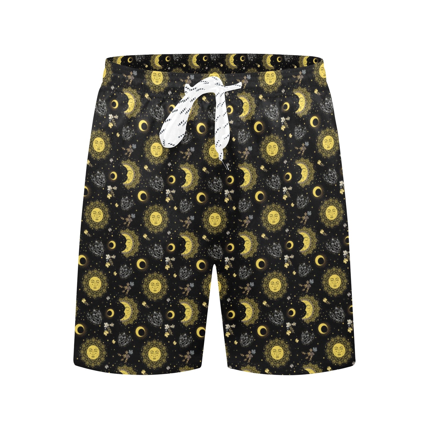 Sun Moon Golden Design Themed Print Men's Swim Trunks Beach Shorts