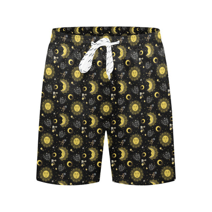 Sun Moon Golden Design Themed Print Men's Swim Trunks Beach Shorts