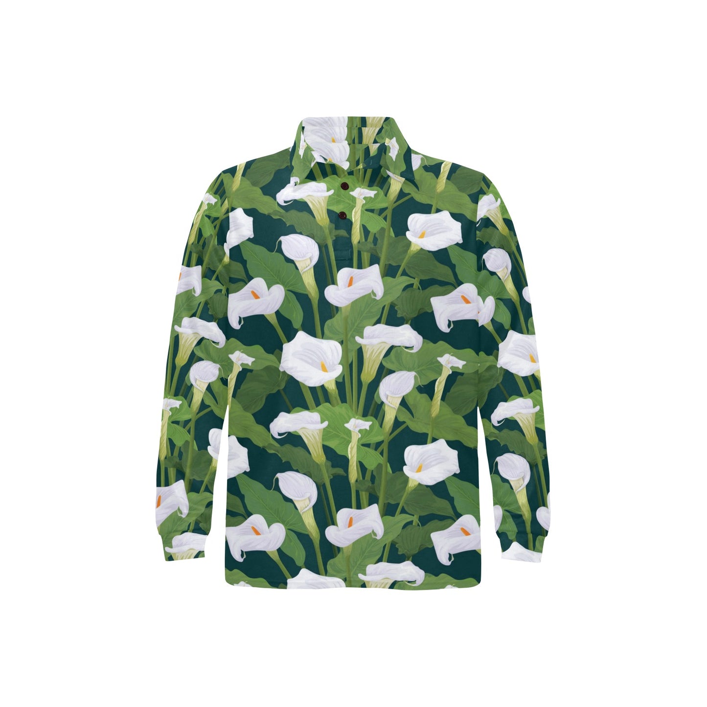 Lily Pattern Print Design 04 Long Sleeve Polo Shirt For Men's