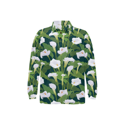 Lily Pattern Print Design 04 Long Sleeve Polo Shirt For Men's