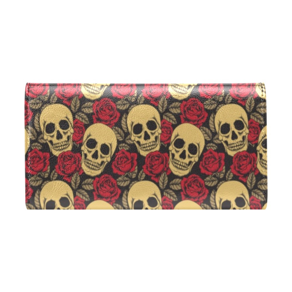 Skull And Roses Print Design LKS302 Women's Trifold Wallet