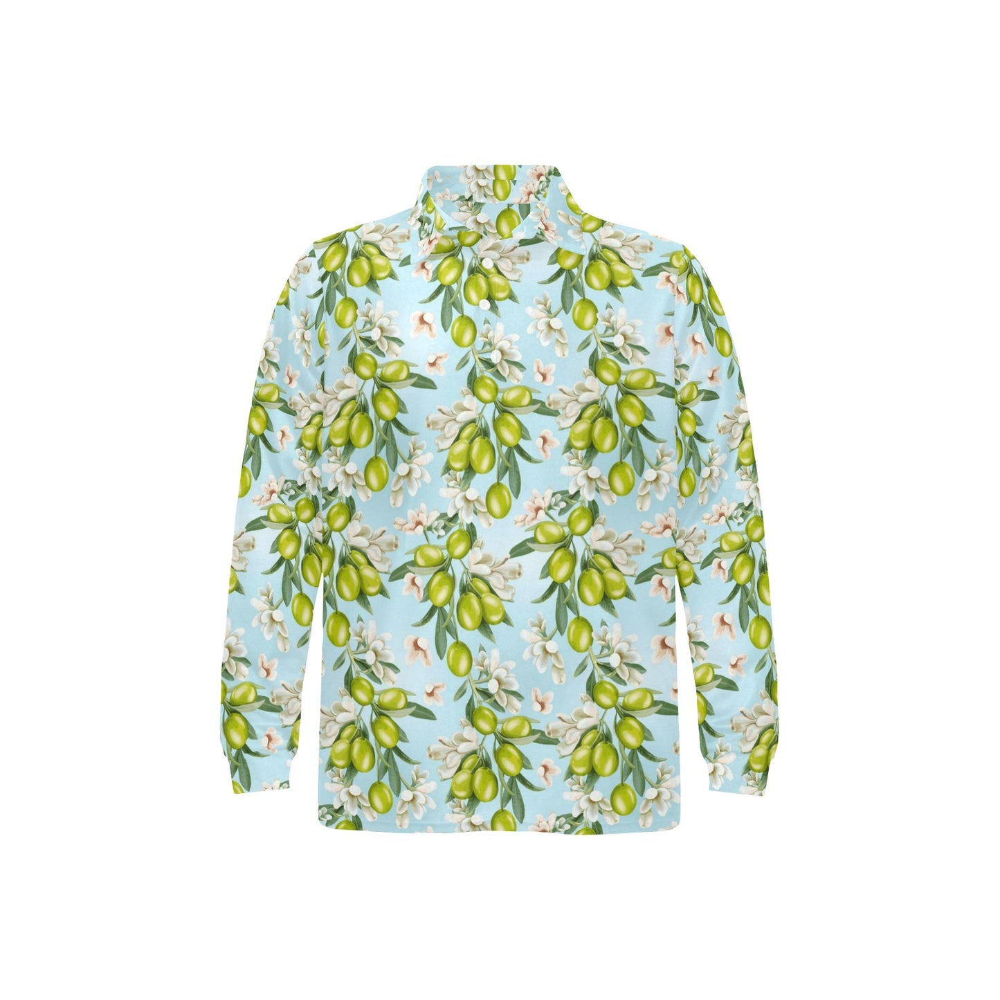 Elegant Olive Floral Print Long Sleeve Polo Shirt For Men's