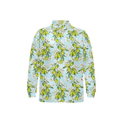 Elegant Olive Floral Print Long Sleeve Polo Shirt For Men's