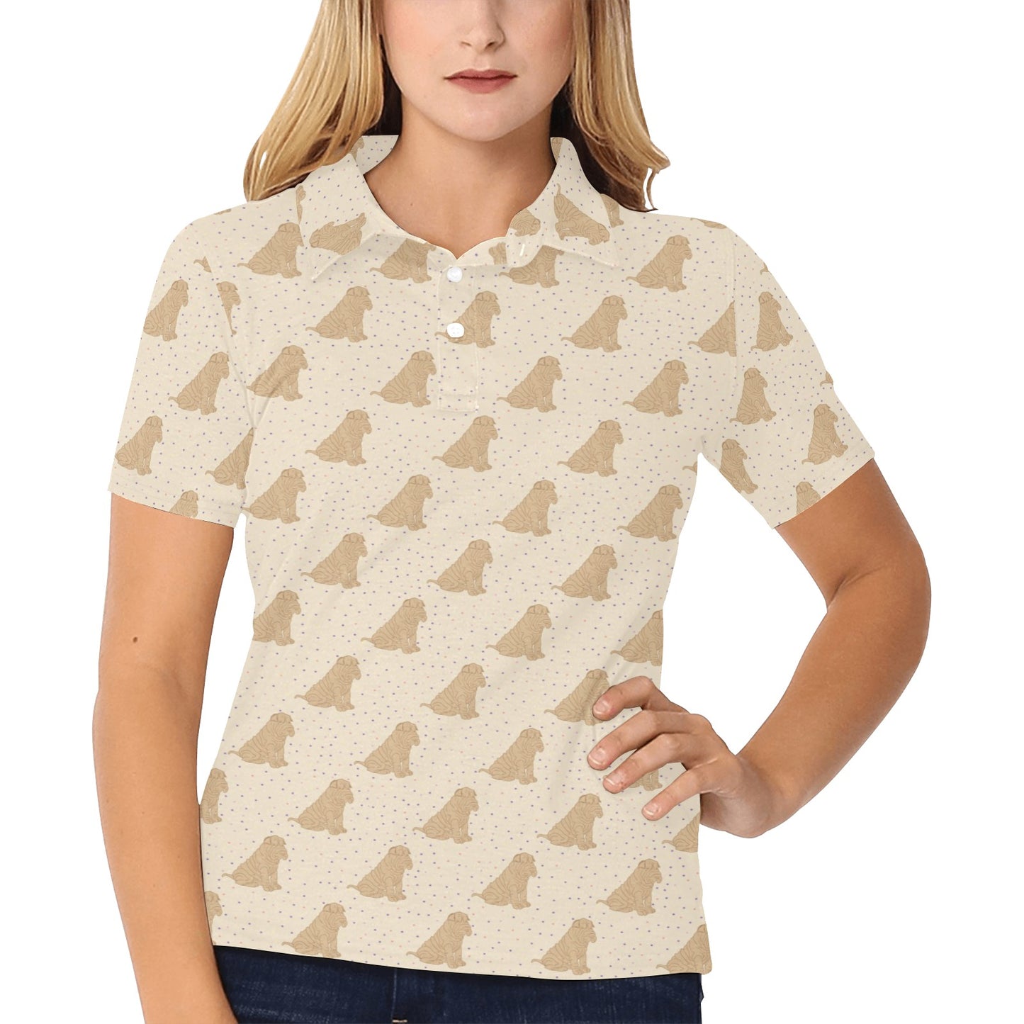 Chinese Shar Pei Pattern Print Design 01 Women's Polo Shirt
