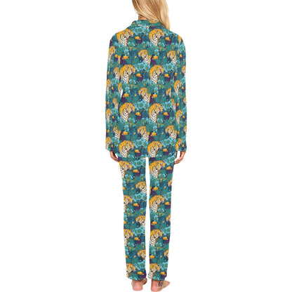 Tiger Tropical Print Design LKS301 Women's Long Pajama Set