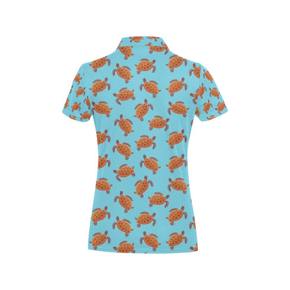 Brow Sea Turtle Print Pattern Women's Polo Shirt