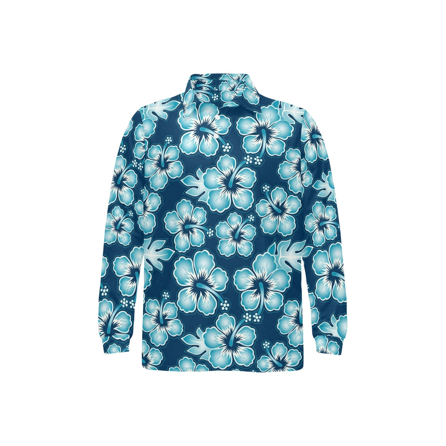 Blue Hibiscus Pattern Print Design HB011 Long Sleeve Polo Shirt For Men's