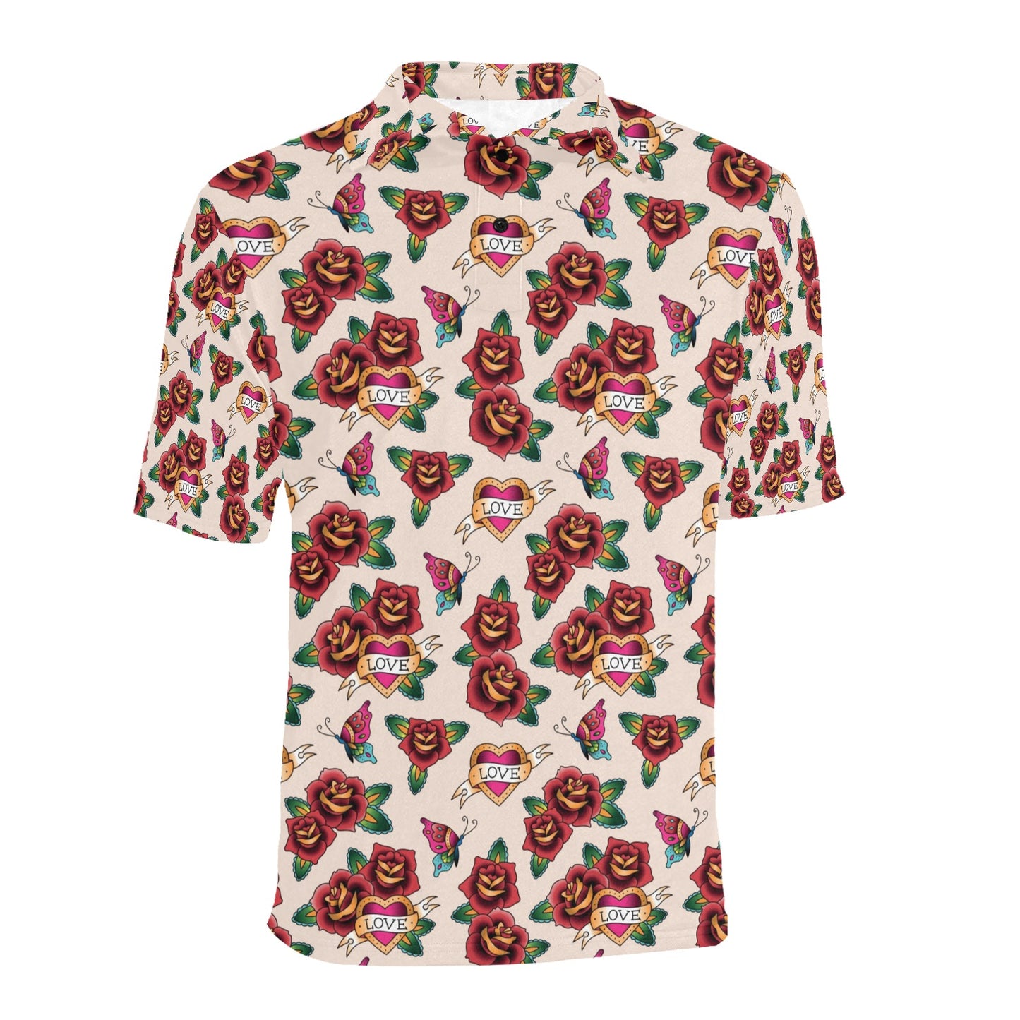 Tattoo Rose Print Design LKS302 Men Polo Shirt
