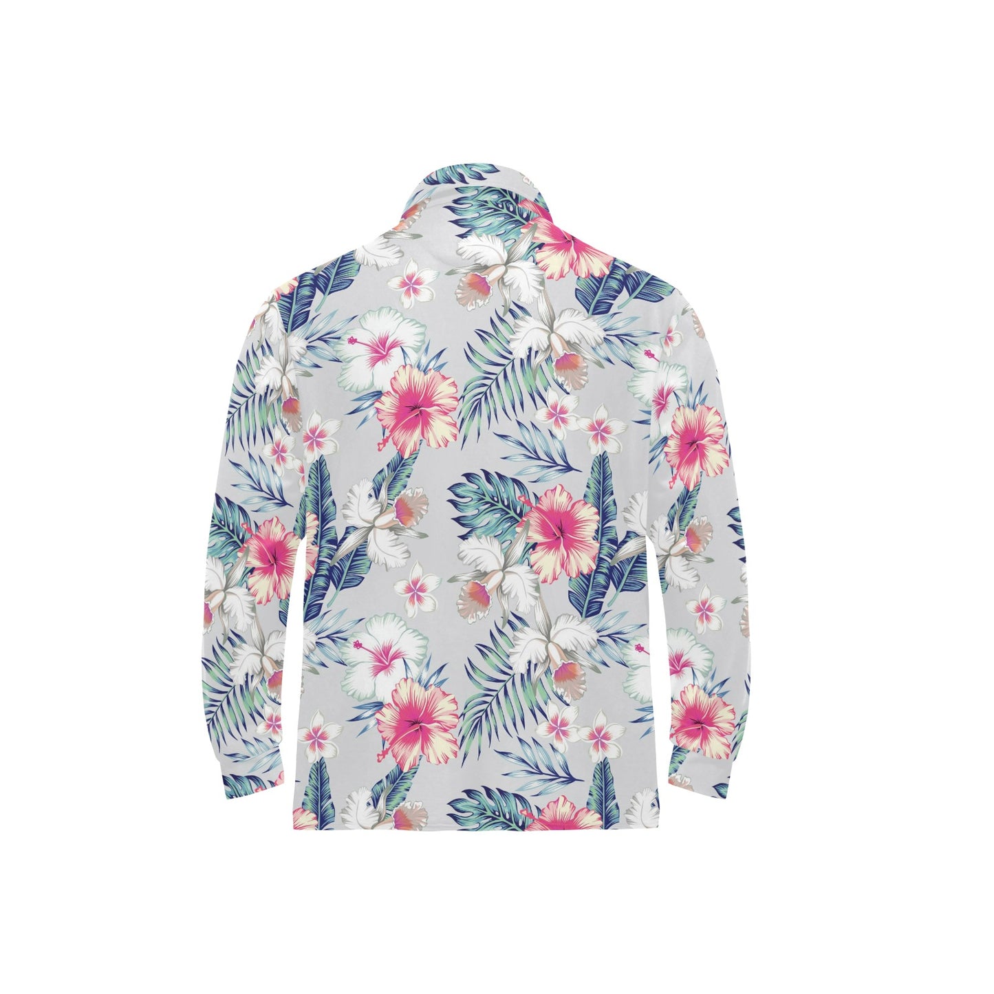 Hibiscus Print Long Sleeve Polo Shirt For Men's