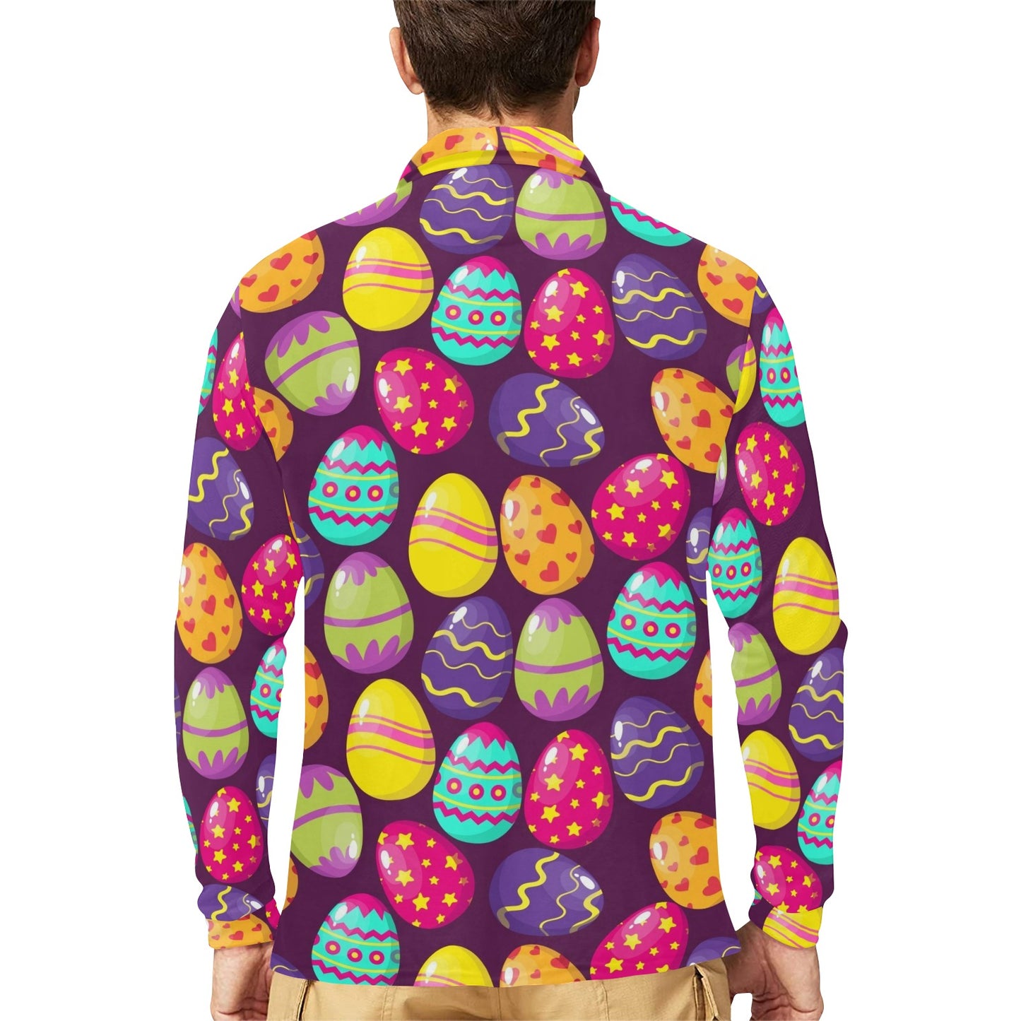 Easter Eggs Pattern Print Design RB04 Long Sleeve Polo Shirt For Men's