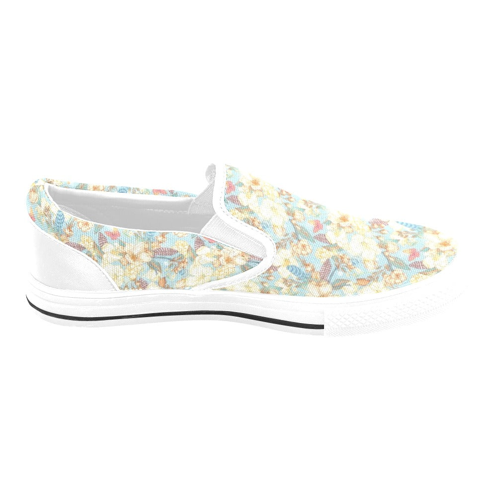 Summer Floral Print Design LKS302 White Slip Ons Canvas Women's Shoes
