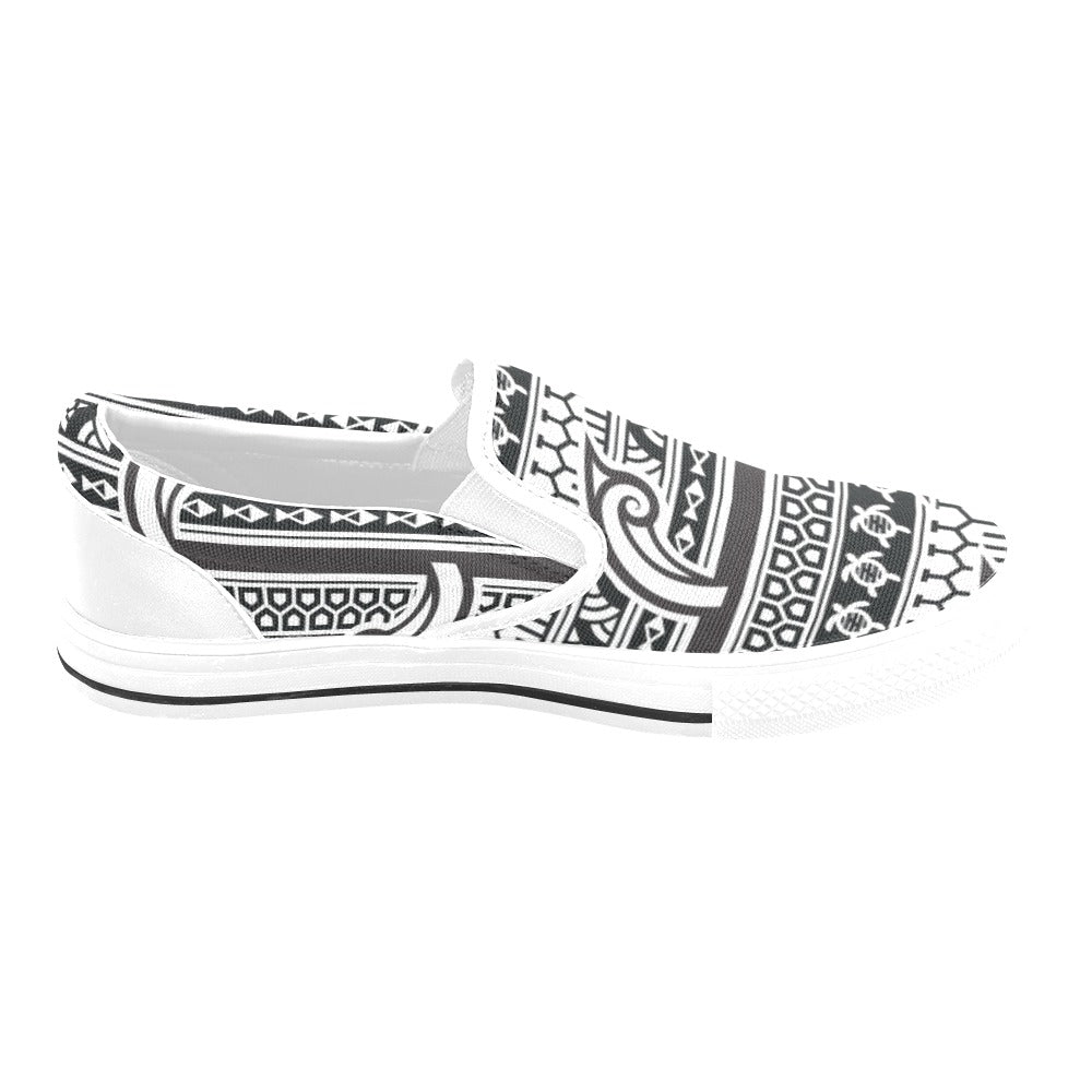 Samoan Style Print Design LKS305 White Slip Ons Canvas Women's Shoes