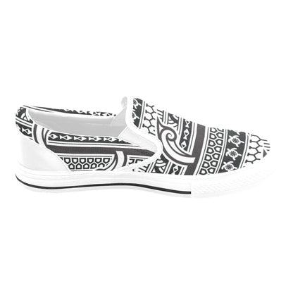 Samoan Style Print Design LKS305 White Slip Ons Canvas Women's Shoes