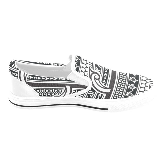 Samoan Style Print Design LKS305 White Slip Ons Canvas Women's Shoes