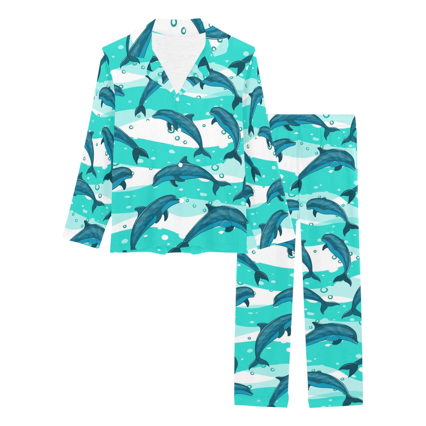 Dolphin Design Print Pattern Women's Long Pajama Set