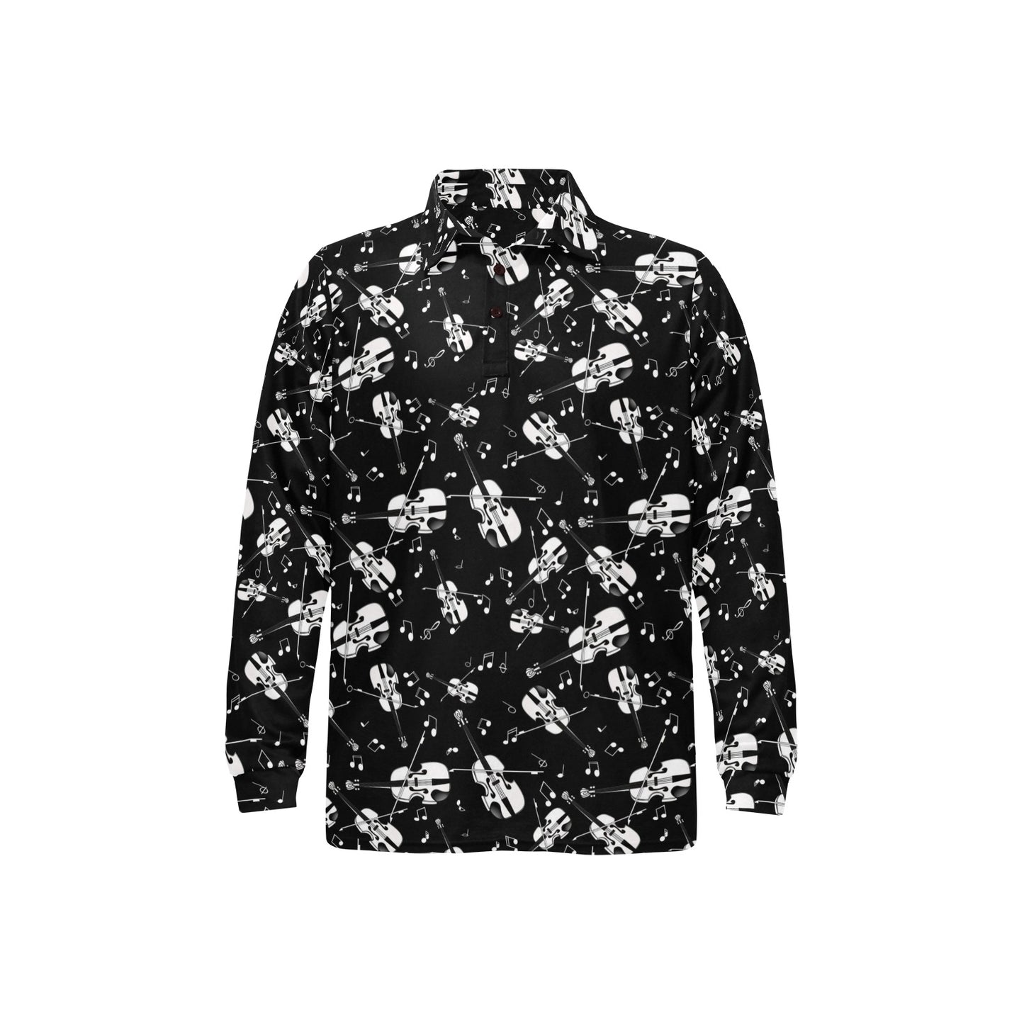 Violin Print Design LKS404 Long Sleeve Polo Shirt For Men's