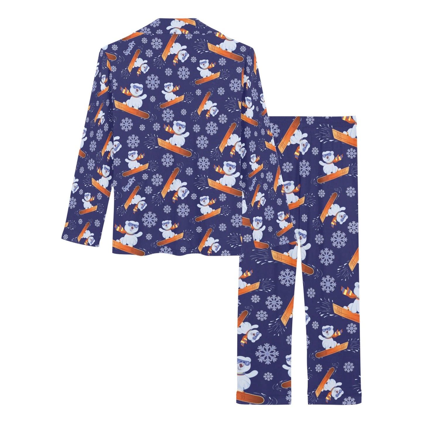 Snowboard Bear Print Design LKS305 Women's Long Pajama Set