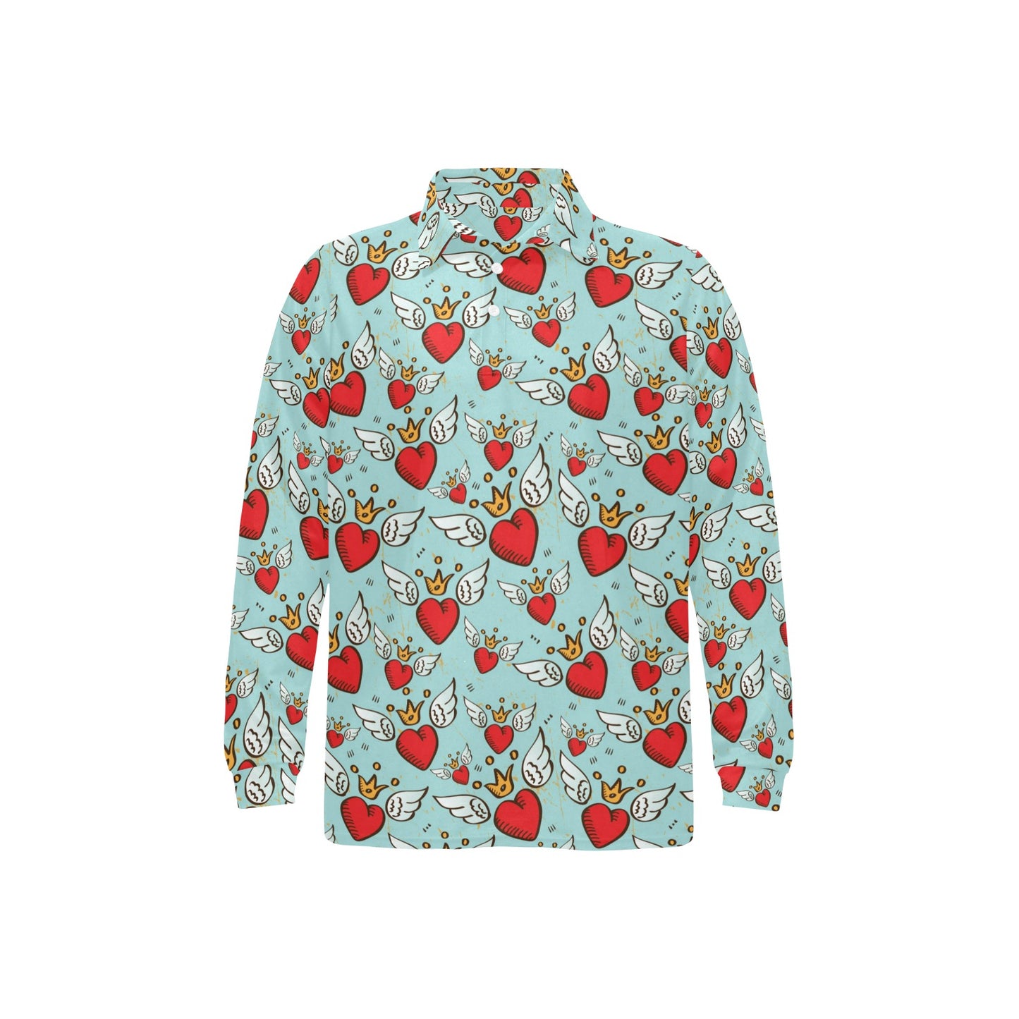 Angel Wings Heart Pattern Print Design 02 Long Sleeve Polo Shirt For Men's