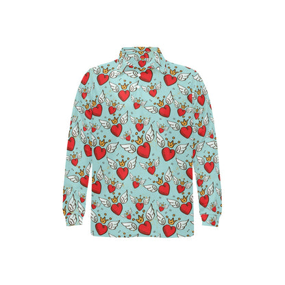 Angel Wings Heart Pattern Print Design 02 Long Sleeve Polo Shirt For Men's
