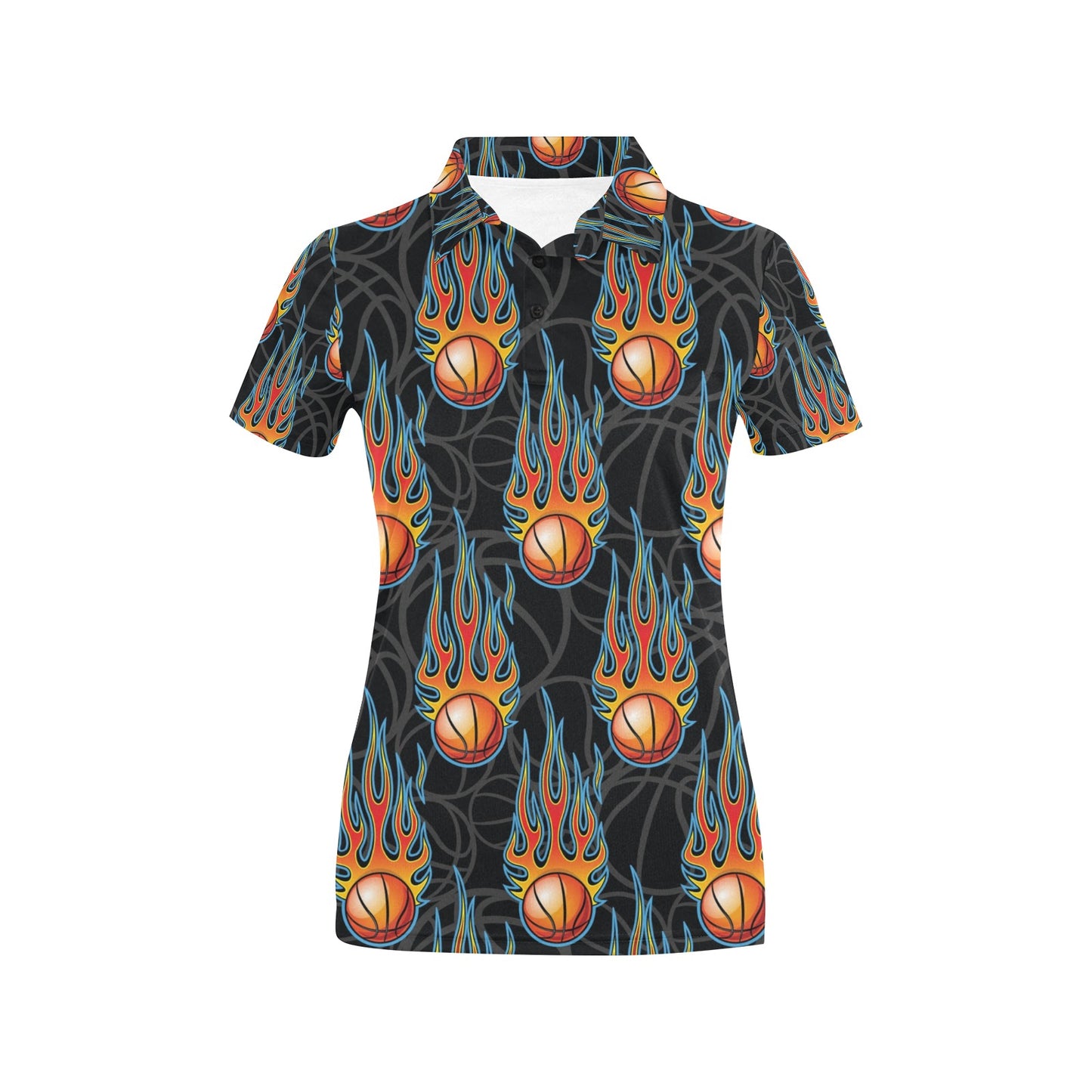 Basketball Fire Print Pattern Women's Polo Shirt
