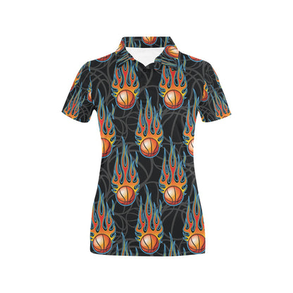 Basketball Fire Print Pattern Women's Polo Shirt