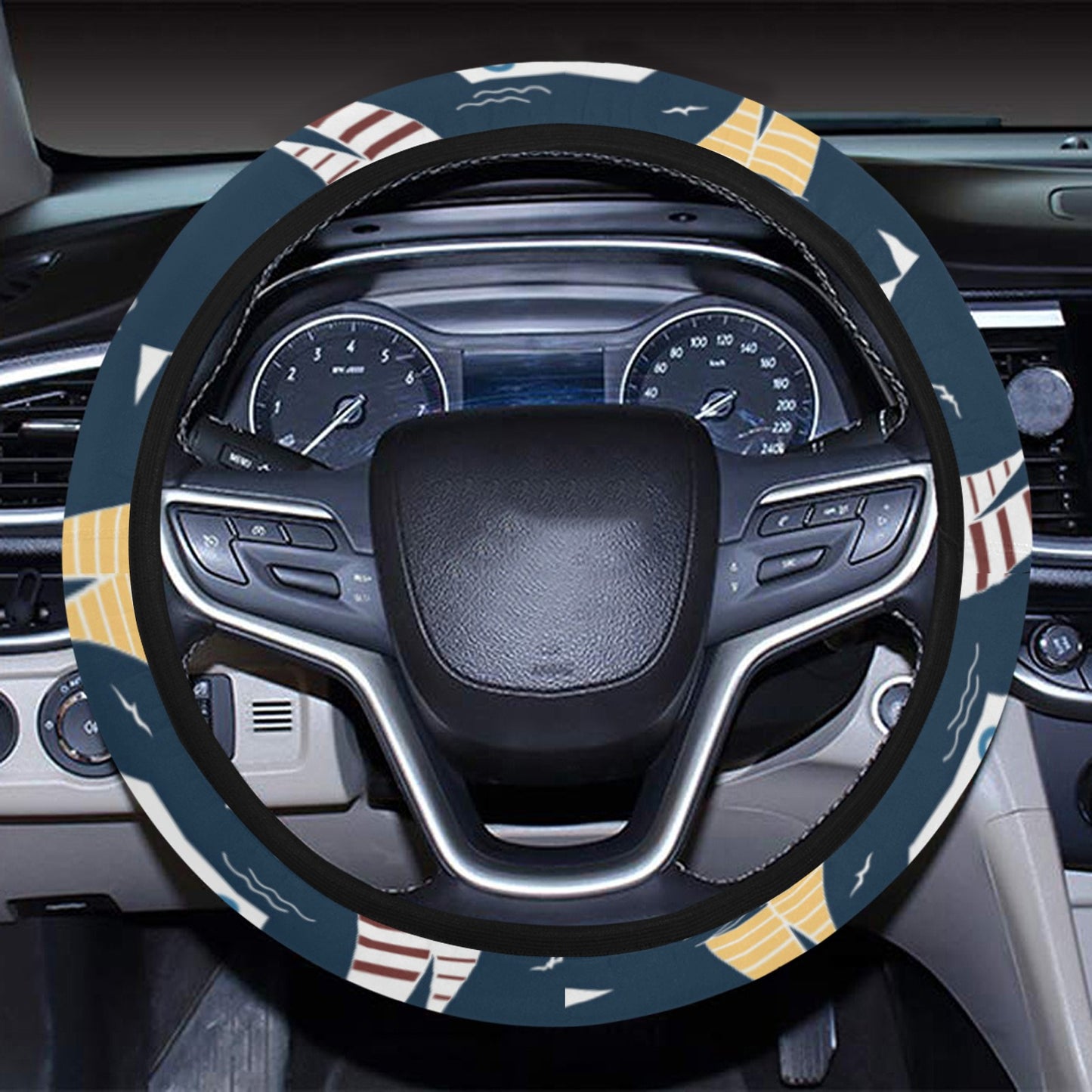 Sailboat Print Design LKS306 Steering Wheel Cover with Elastic Edge